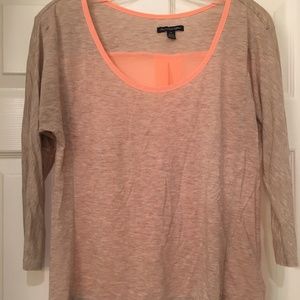 Tan 3/4 Sleeve Blouse with Sheer Coral Back